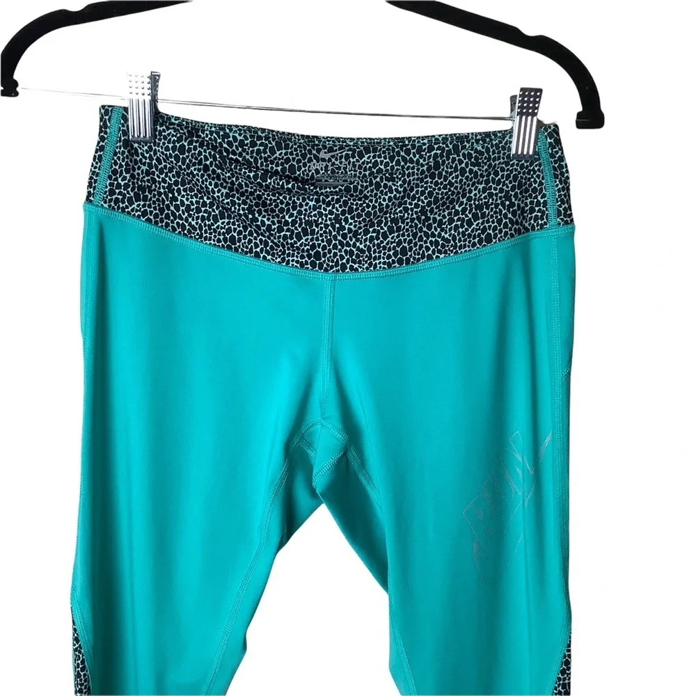 Nike Cropped Capri Leggings‎ Womens S Active Teal Blue Running Yoga Zip Pocket